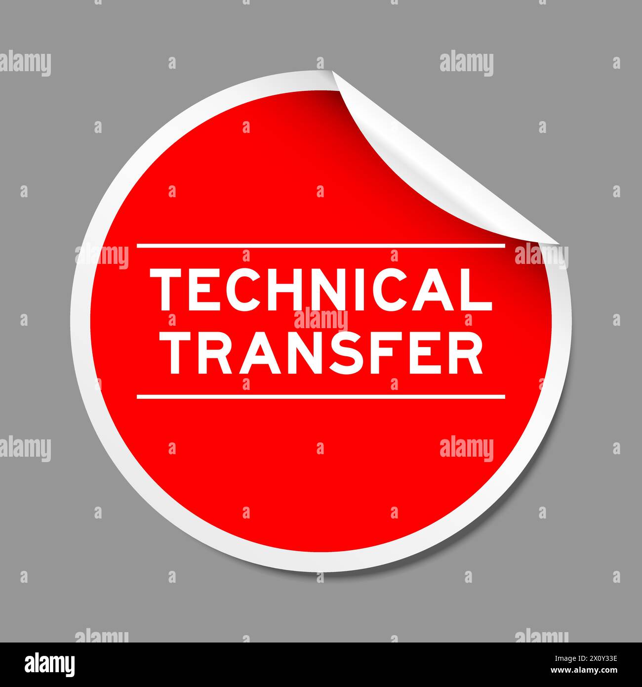 Étiquette autocollante de couleur rouge avec le mot transfert technique sur fond gris Illustration de Vecteur