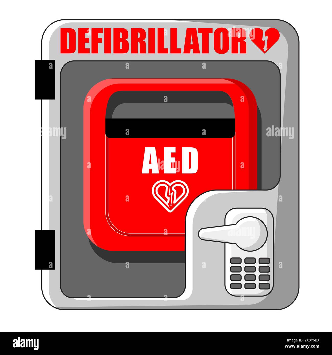 Défibrillateur médical dans un style de dessin animé isolé sur fond blanc ou transparent, machine d'assistance de crise cardiaque Illustration de Vecteur