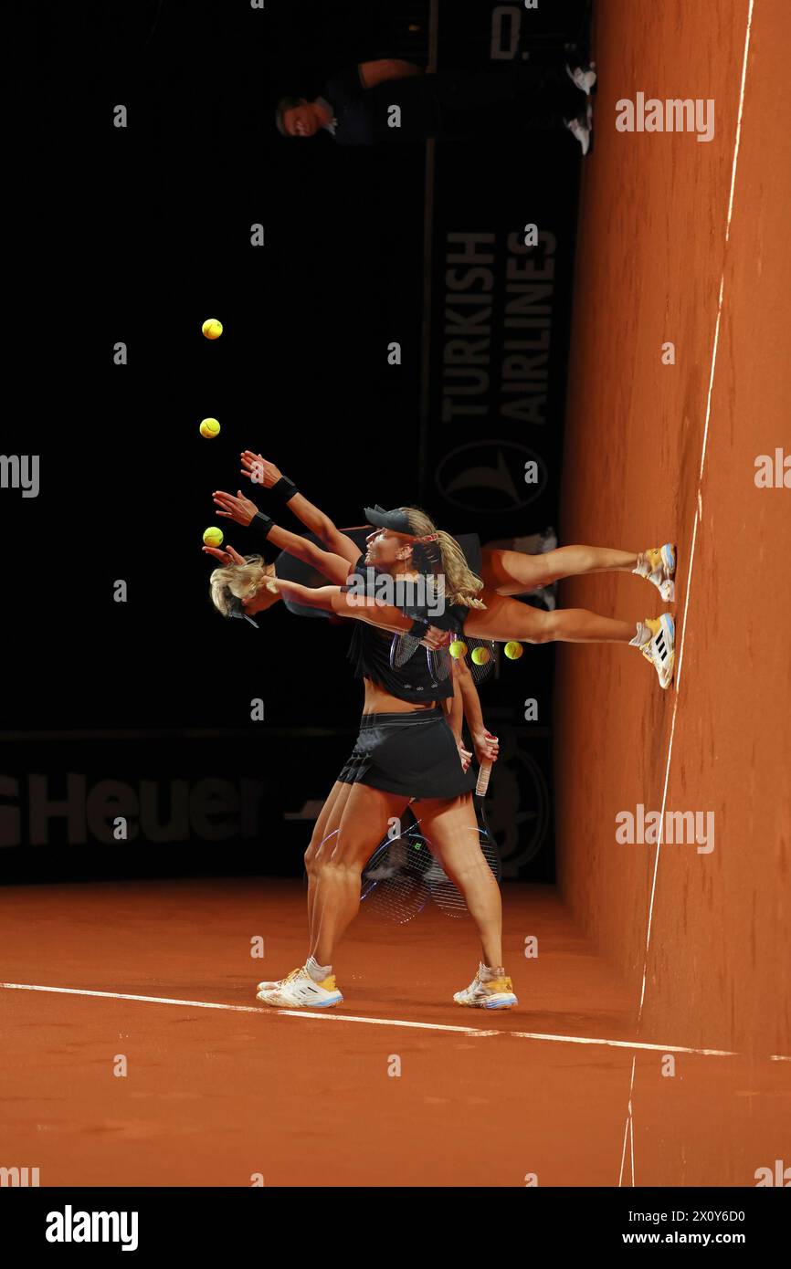 14 avril 2024, Stuttgart, Bade-WÃ¼rttemberg, Allemagne : Anna Kalinskaya sert pendant le 47. Porsche Tennis Grand Prix Stuttgart - WTA500 (crédit image : © Mathias Schulz/ZUMA Press Wire) USAGE ÉDITORIAL SEULEMENT! Non destiné à UN USAGE commercial ! Banque D'Images