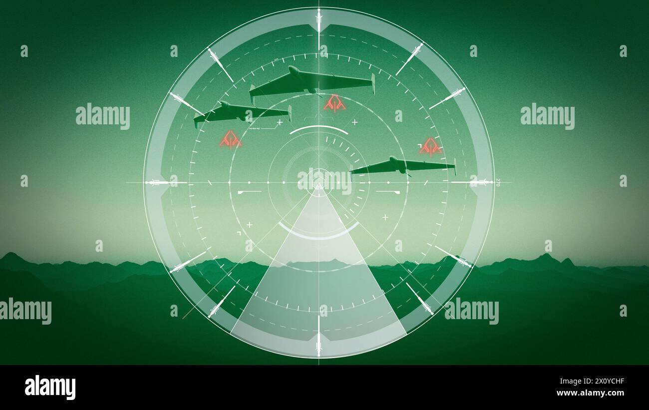 Iron Dome est un système mobile de défense aérienne. C'est un système pour protéger le pays d'Israël contre les menaces. Le HESA Shahed 136. Drones volant la nuit Banque D'Images