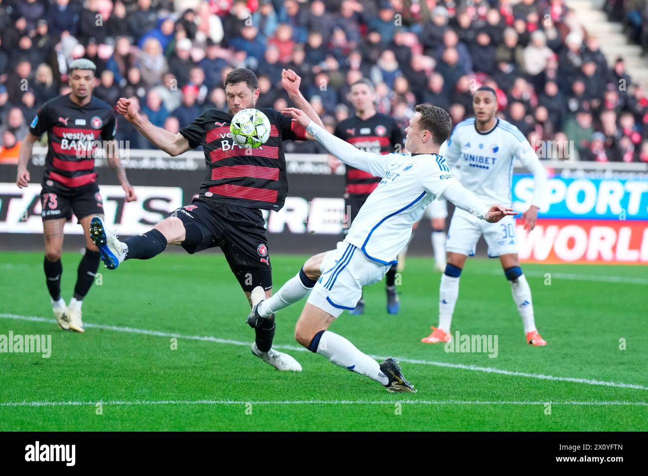 Match de Superliga entre le FC Midtjylland et le FC Copenhagen au MCH Arena de Herning, dimanche 14 avril 2024. (Photo : Henning Bagger/Scanpix 2024) Banque D'Images