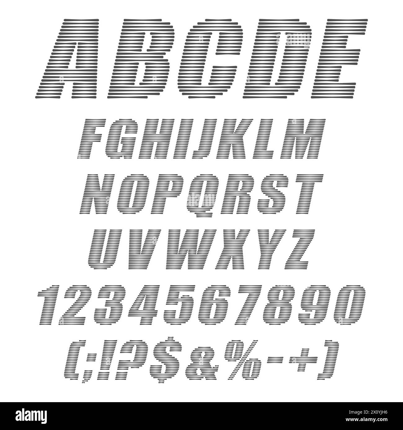 Alphabet abstrait, lettres, chiffres et signes. Objets vectoriels isolés sur fond blanc. Illustration de Vecteur