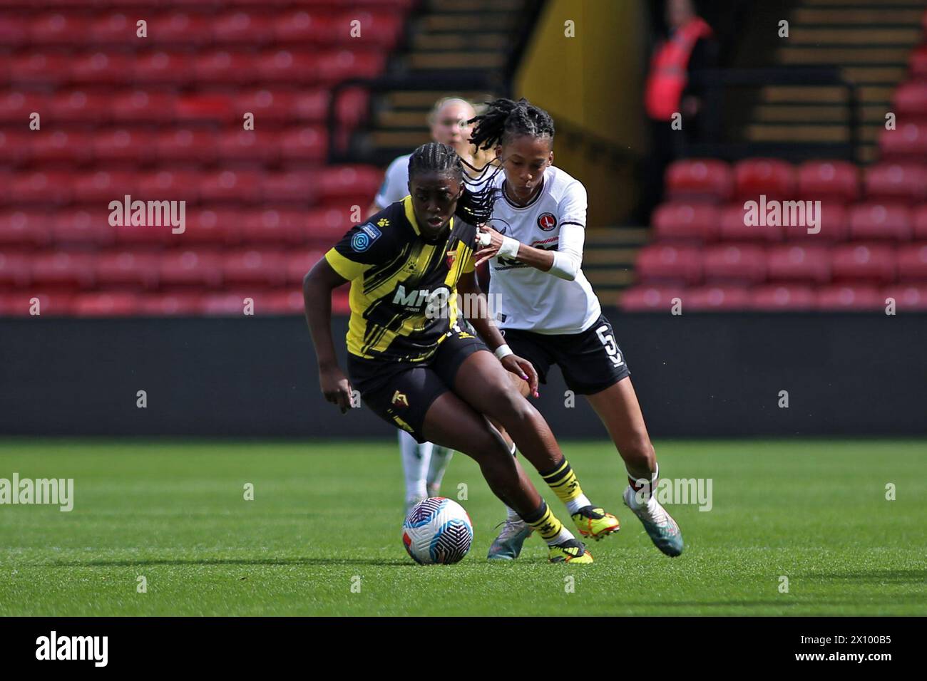 Londres, Royaume-Uni. 14 avril 2024. Londres, 14 avril 2024 : Melissa Johnson de Charter Athletic défendant lors du match de championnat Barclays Womens entre Watford et Charlton Vicarage Road, Londres, Angleterre. (Pedro Soares/SPP) crédit : photo de presse SPP Sport. /Alamy Live News Banque D'Images