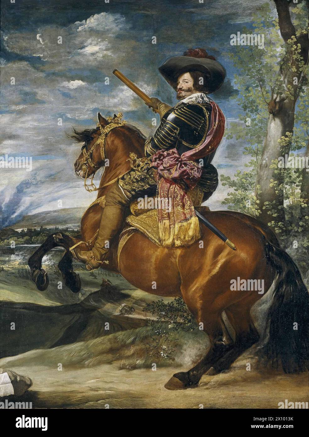 Gaspar de Guzmán, Comte-Duc d'Olivares, à cheval (espagnol : Gaspar de Guzmán, condé-duque de Olivares, a caballo) est une huile sur toile peinte par le peintre espagnol Diego Velázquez, réalisée vers l'an 1636 Portrait équestre du Comte-Duc d'Olivares Banque D'Images
