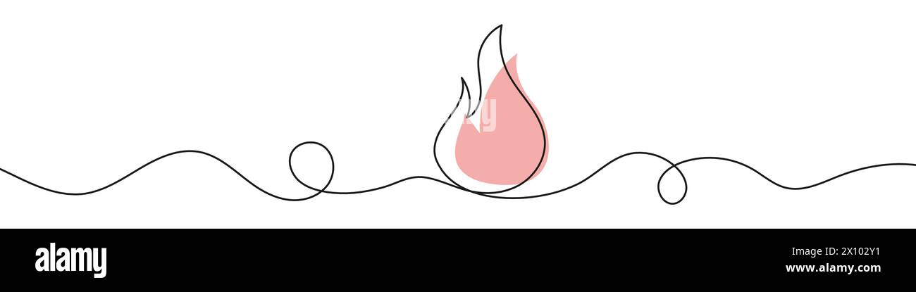 Dessin modifiable continu de l'icône de feu. Symbole de flamme dans un style de ligne. Illustration de Vecteur