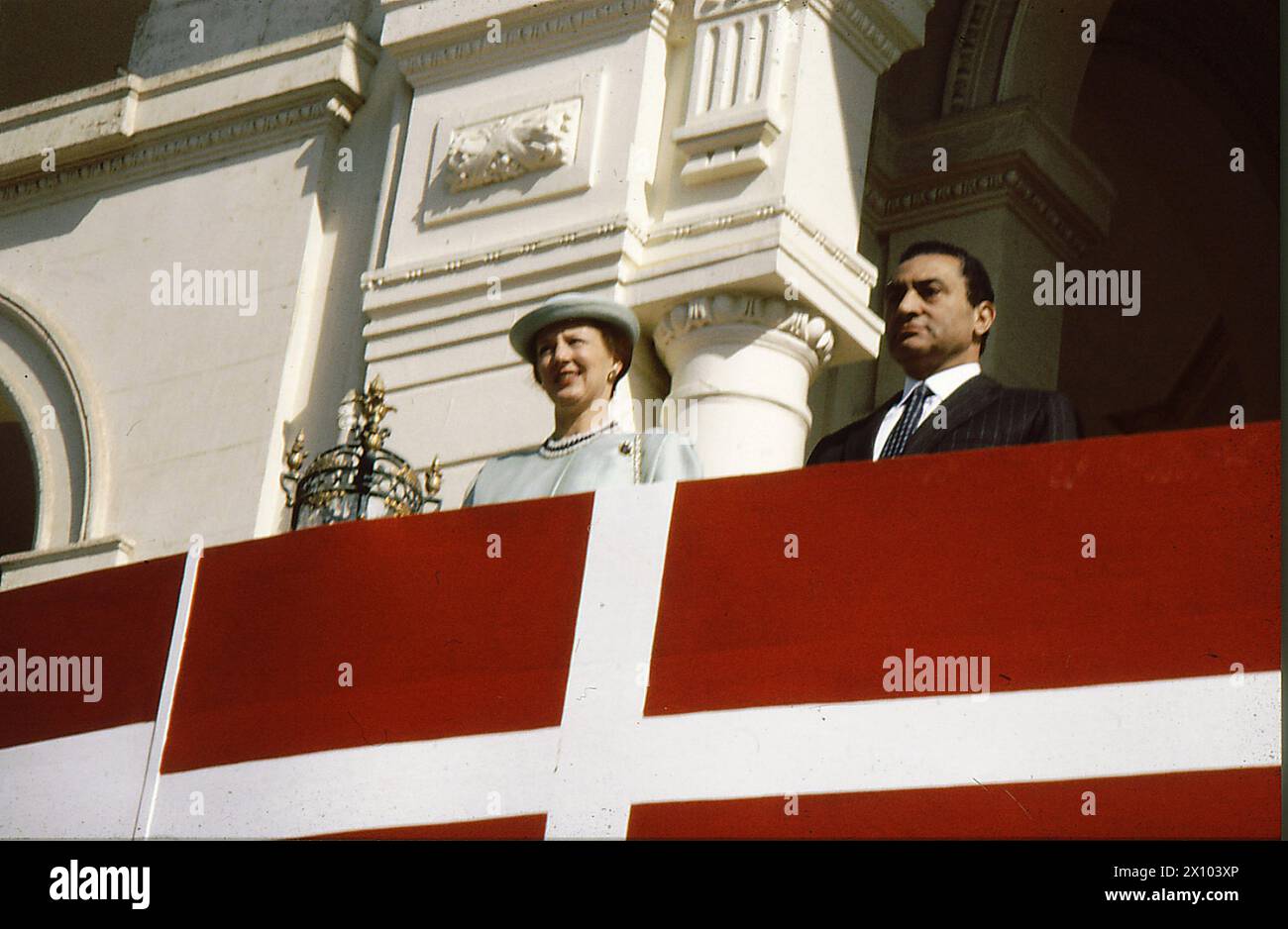 CARIO/EGYPT/ file image Febrauey 1986 /la reine danoise Magrethe II et Orince henrik roayl visite d'état du président égytien Hosni Moubarak au palais du président à cario egypte. (Photo.Francis Joseph Dean/Dean Pictures) Banque D'Images