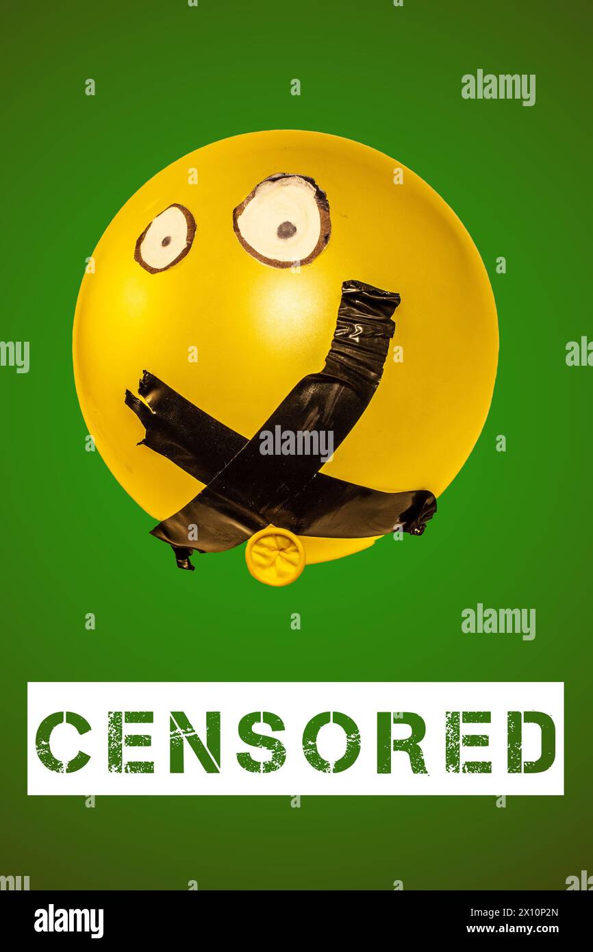 Illuminez les effets étouffants de la censure et annulez la culture avec cette image conceptuelle évocatrice représentant un ballon avec sa bouche fermée Banque D'Images