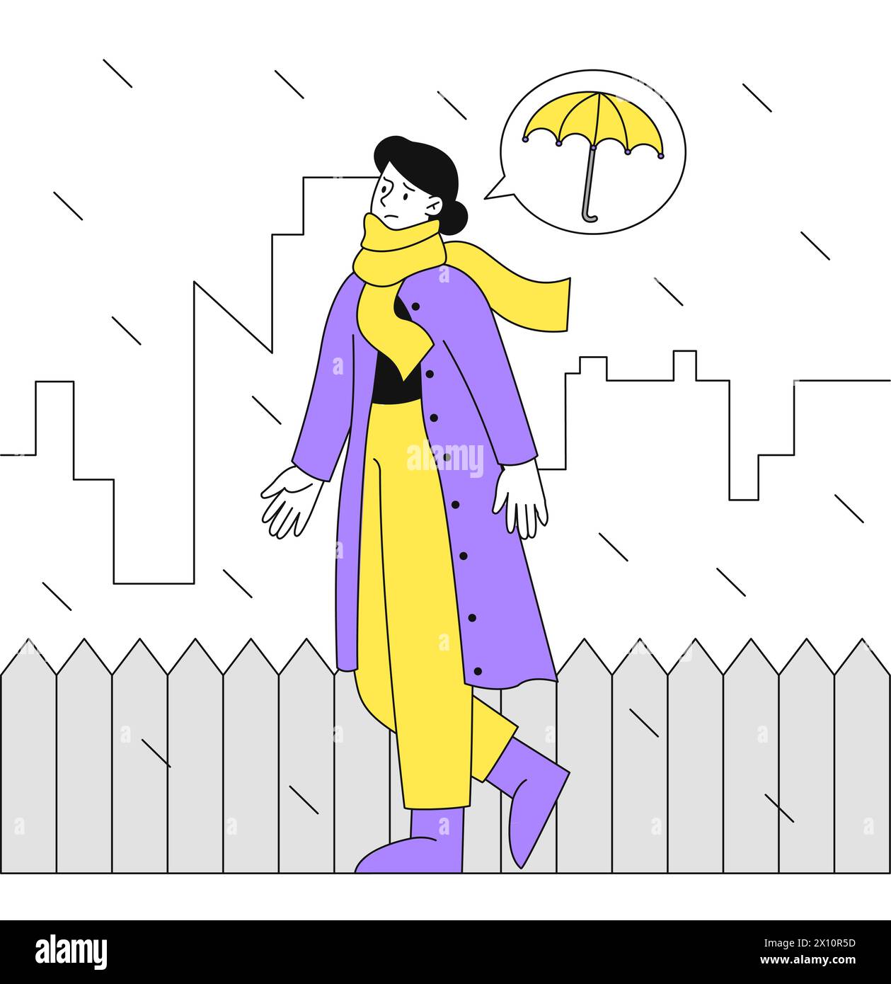 Femme sans vecteur parapluie linéaire Illustration de Vecteur