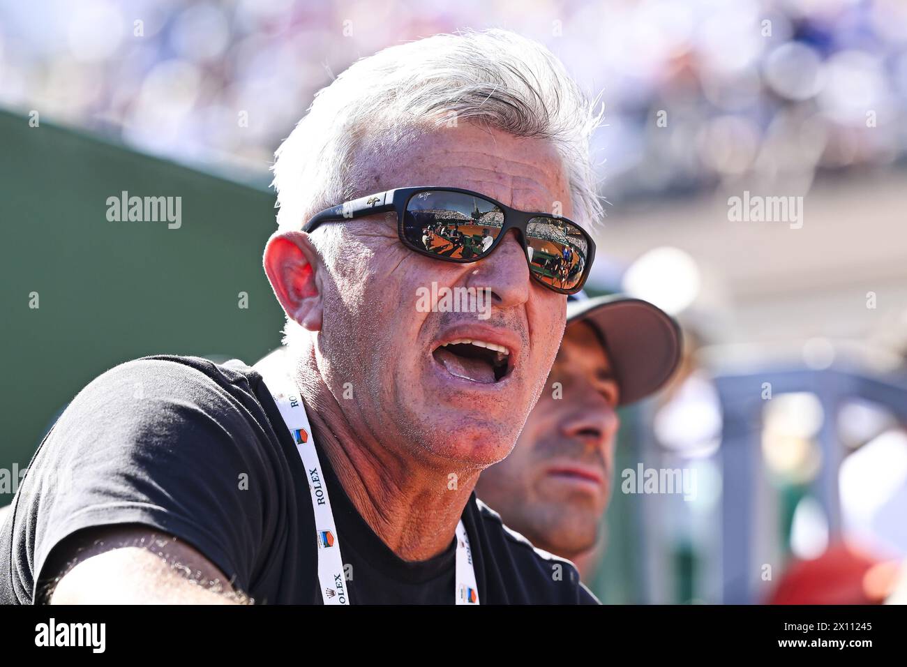 Apostolos père et entraîneur de Stefanos Tsitsipas lors du Rolex Monte-Carlo ATP Masters 1000 tennis le 13 avril 2024 au Monte Carlo Country Club de Roquebrune Cap Martin, France près de Monaco. Photo Victor Joly / DPPI Banque D'Images