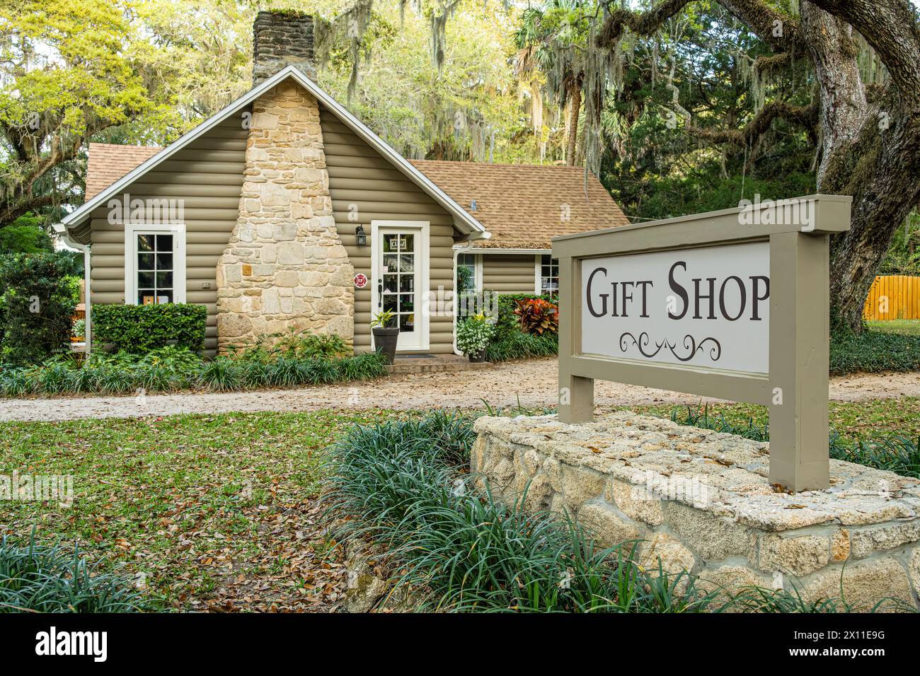Boutique de cadeaux au parc national Washington Oaks Gardens le long de la route côtière pittoresque et historique A1A à Palm Coast, Floride. (ÉTATS-UNIS) Banque D'Images