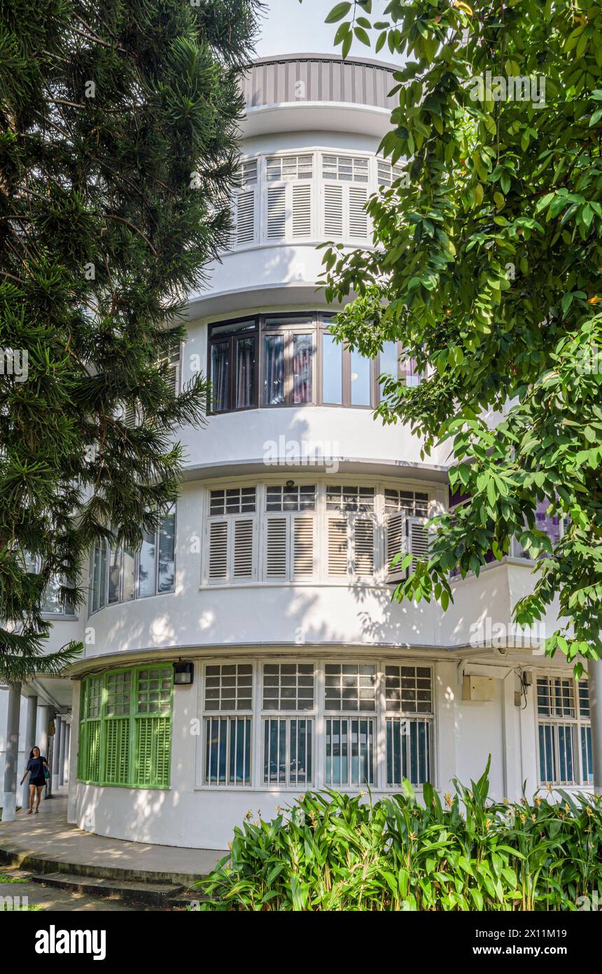 Bâtiment singapourien de style architectural moderne Streamline dans le domaine Tiong Bahru, Singapour Banque D'Images