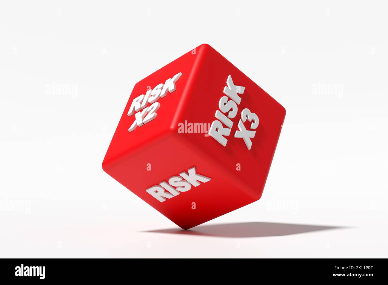 Les dés rouges roulent avec des niveaux de risque. Concept de niveau de gestion, d'évaluation et de prise de risque. Rendu 3D. Banque D'Images