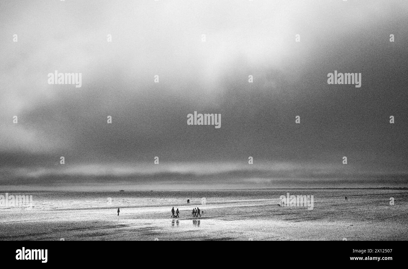 Image granuleuse de la plage de Bridlington en noir et blanc Banque D'Images
