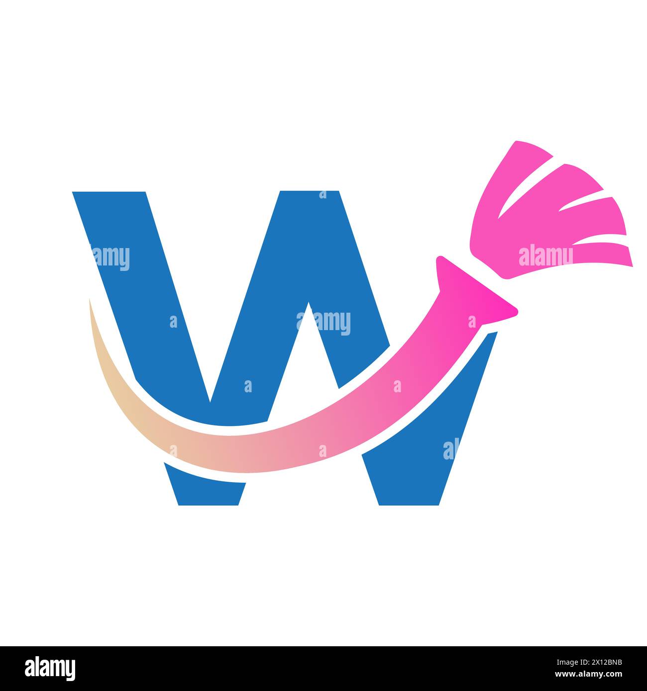 Lettre W House Clean logo avec symbole brosse propre. Icône femme de ménage et balai Illustration de Vecteur