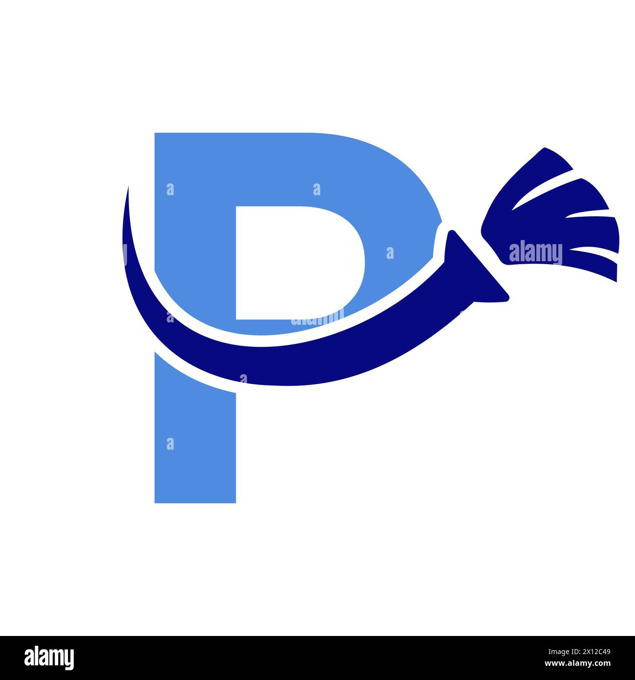 Lettre P logo House Clean avec symbole brosse propre. Icône femme de ménage et balai Illustration de Vecteur