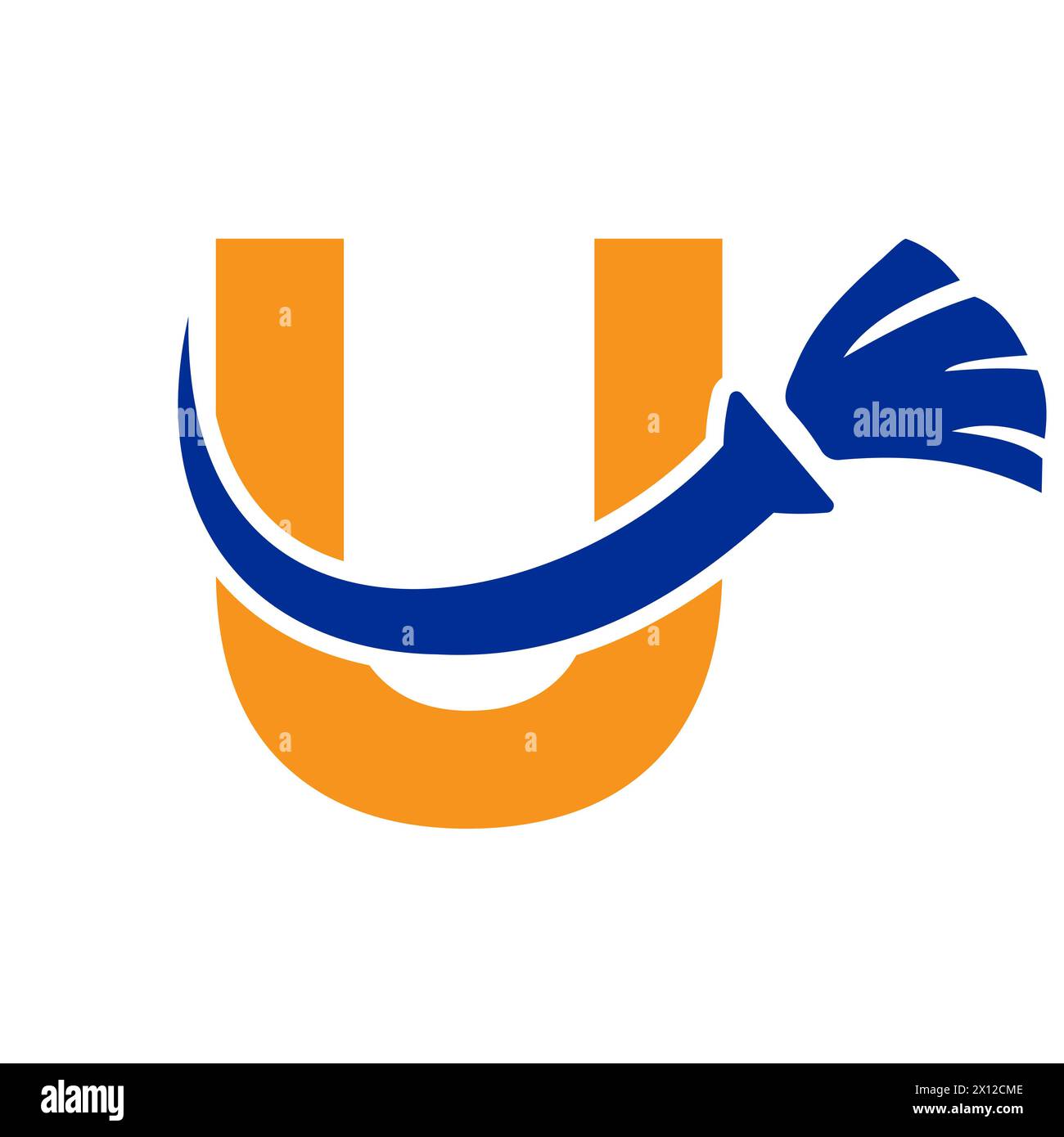 Lettre U House Clean logo avec symbole brosse propre. Icône femme de ménage et balai Illustration de Vecteur