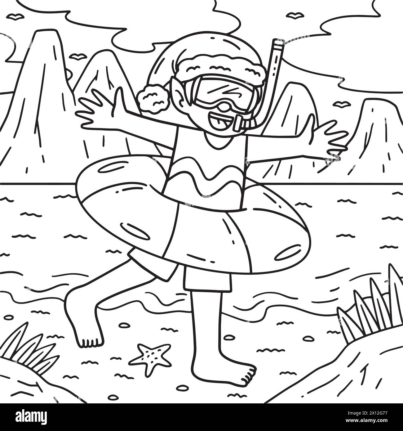 Noël en juillet Elfe avec tuba Coloring page Illustration de Vecteur