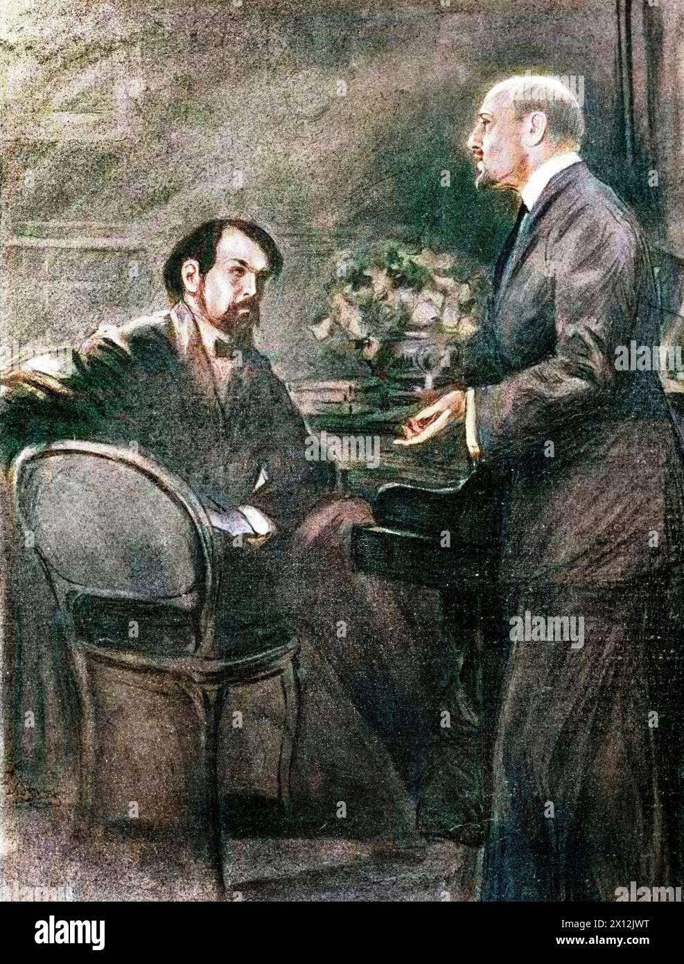 Claude Debussy et Gabriele d’Annunzio lors des répétitions pour « le martyre de Saint Sébastien » à Paris, France - 1911 Banque D'Images