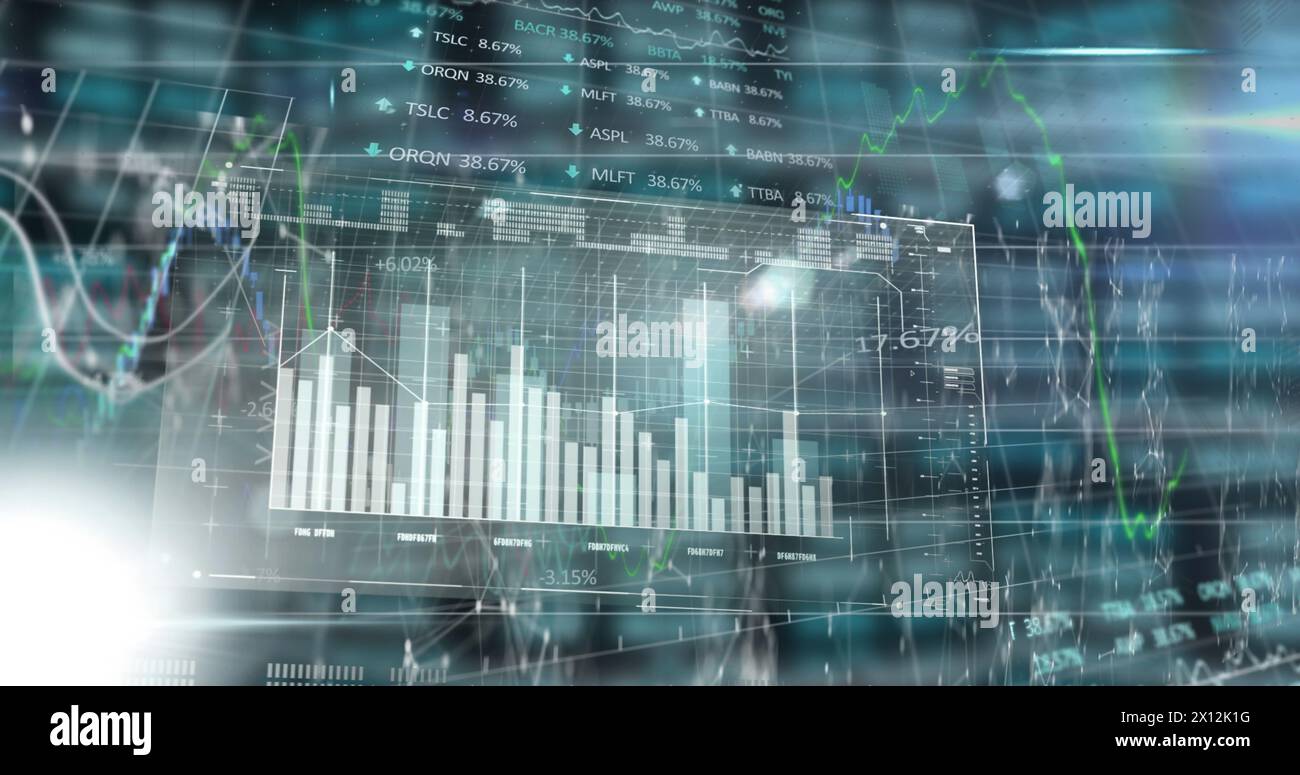 Image de points connectés avec plusieurs graphiques au-dessus de la table de négociation sur le modèle de grille Banque D'Images