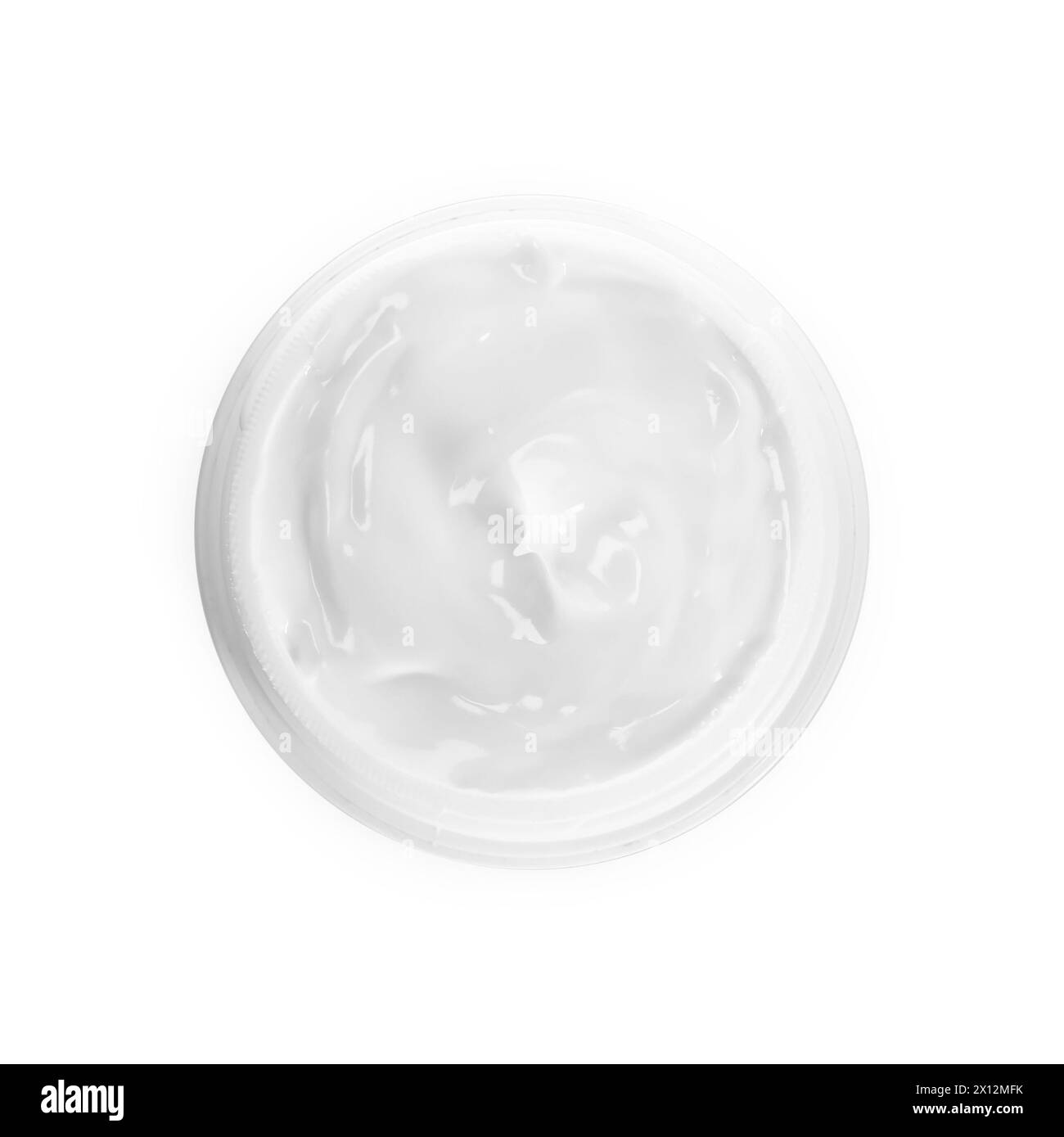 Pot de crème de soins du corps isolé sur blanc, vue de dessus Banque D'Images