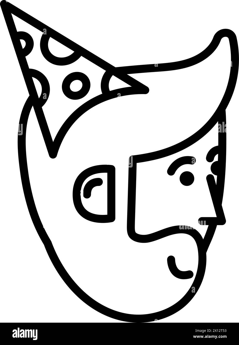 Profil du visage de papa en casquette festive sur la tête, symbole de fête d'anniversaire. Contour du visage festif de papa dans le chapeau de cône pour la conception du centre de divertissement pour enfants Illustration de Vecteur