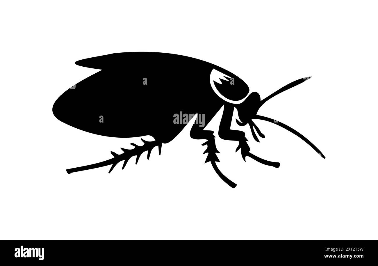 Illustration vectorielle de cafard noir. Silhouette d'un insecte nuisible isolé sur fond blanc. Concept de lutte antiparasitaire, d'infestation et d'hygiène domestique. Illustration de Vecteur