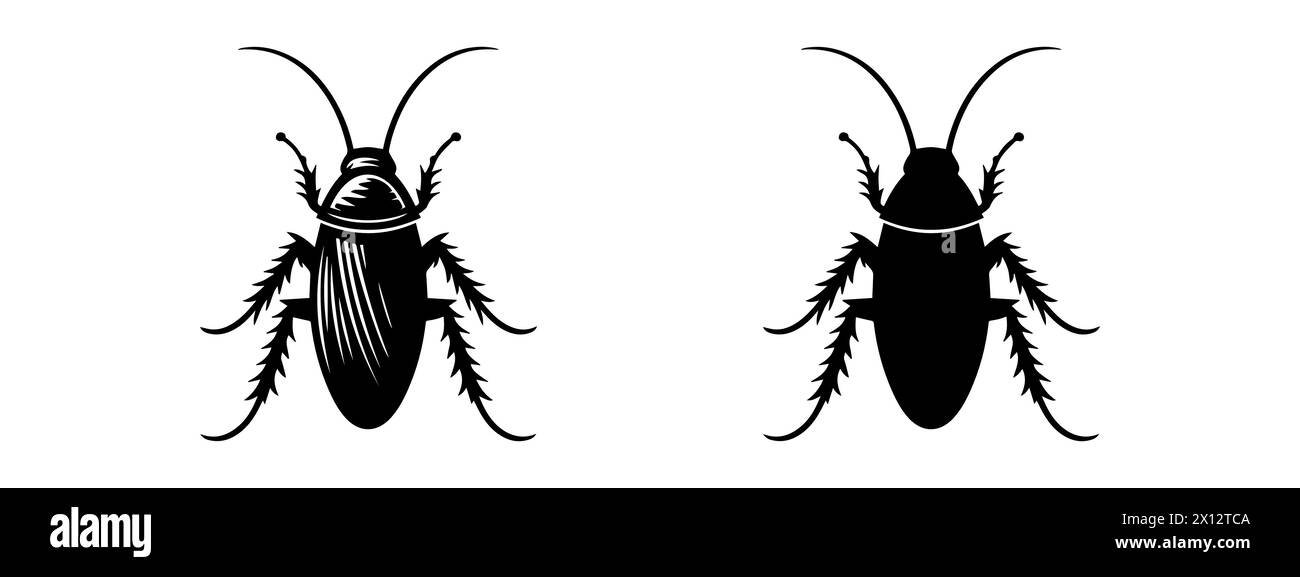Silhouettes noires de cafard, détaillées et solides. Ensemble d'illustration de vecteur d'insecte. Sur fond blanc concept de lutte antiparasitaire, infestation, hygiène à la maison. Illustration de Vecteur