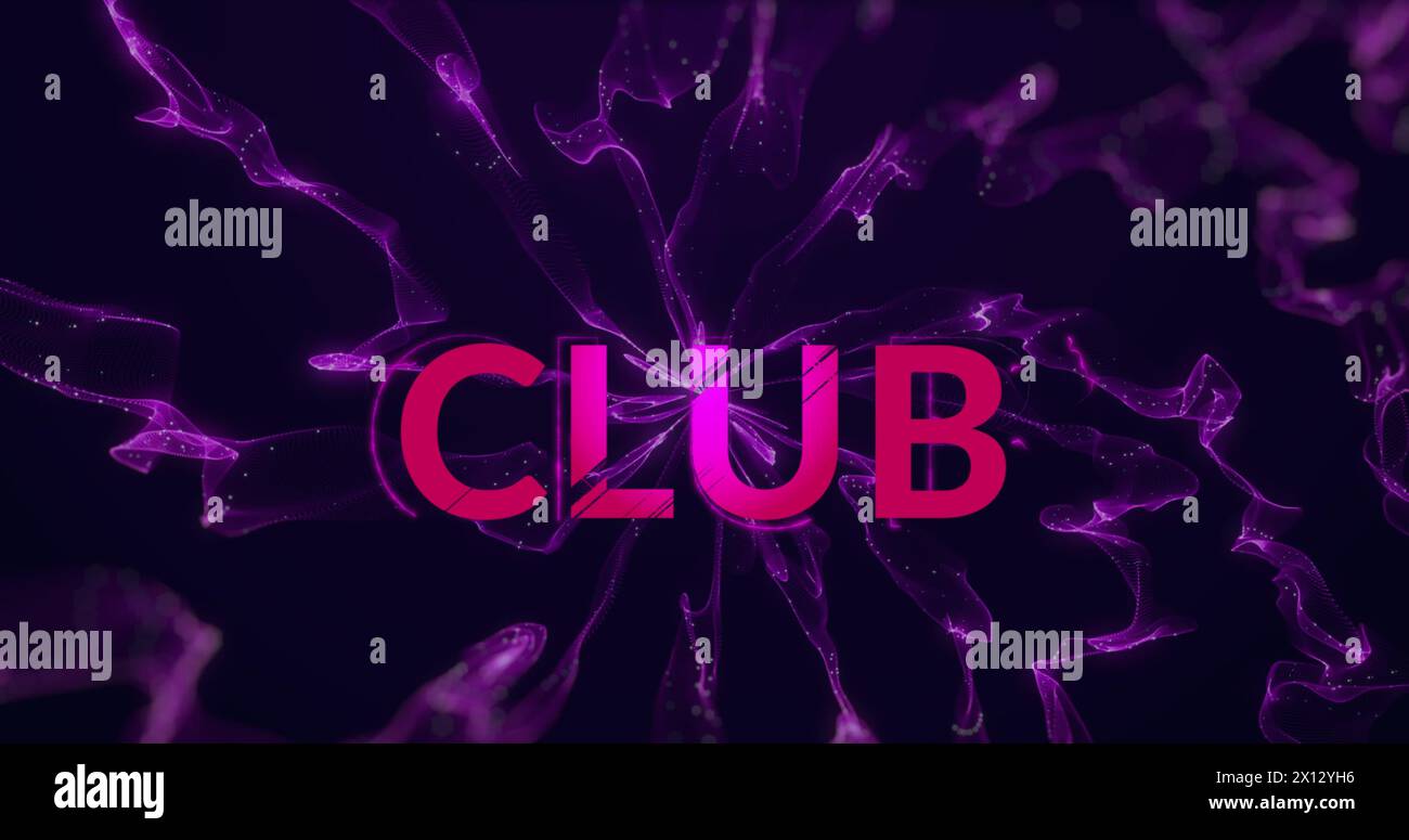 Image du texte du club sur fond noir avec de la fumée violette Banque D'Images