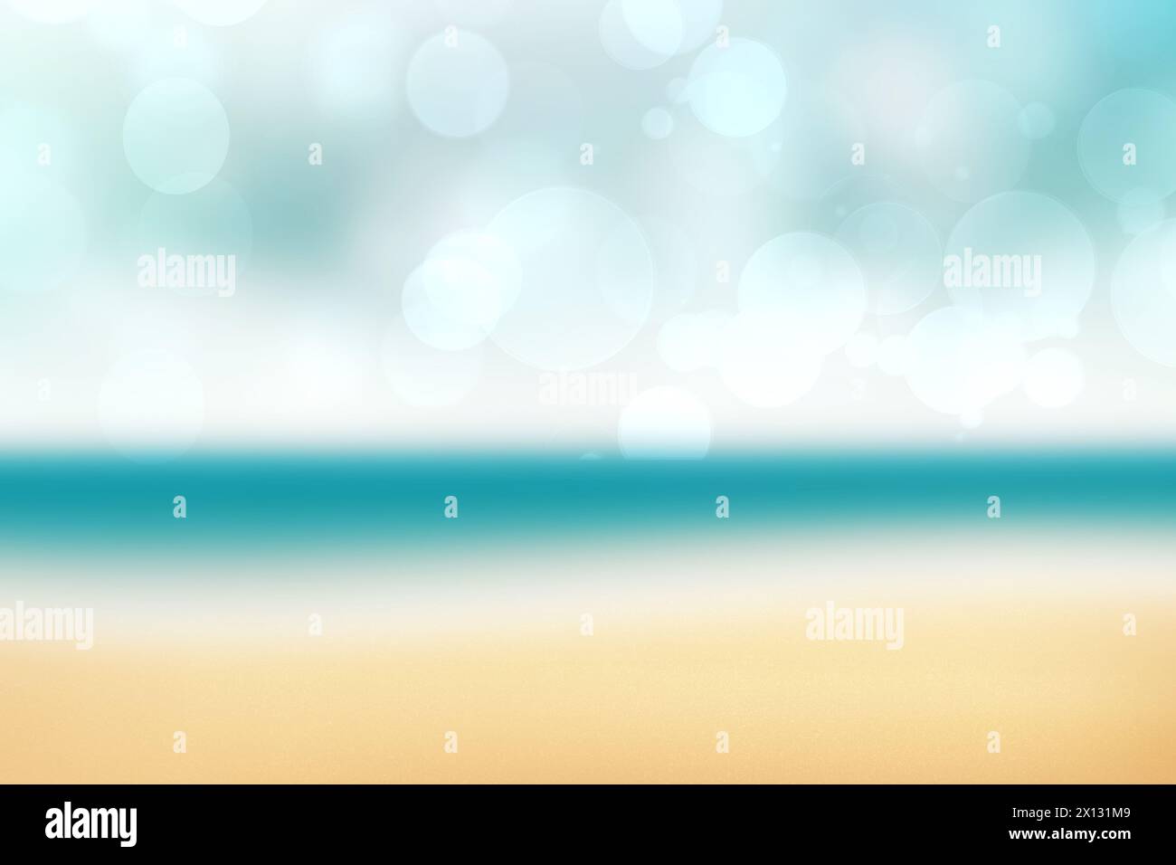 Arrière-plan abstrait de la mer. Résumé tropical sable d'été plage de fond avec des lumières de bokeh sur le ciel bleu clair et le soleil. Belle texture. Espace. Banque D'Images