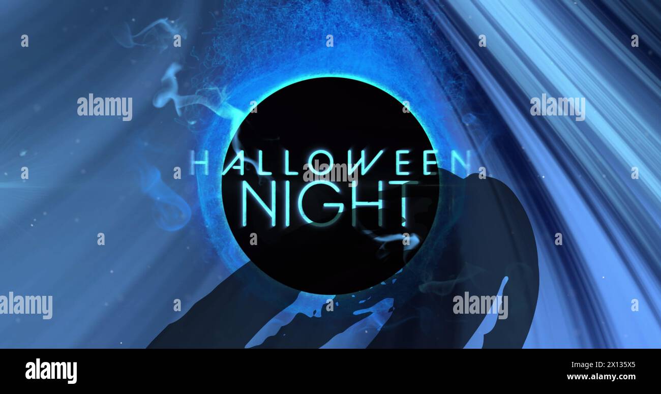 Image de formes sur le texte de nuit d'halloween et des lignes sur fond noir Banque D'Images