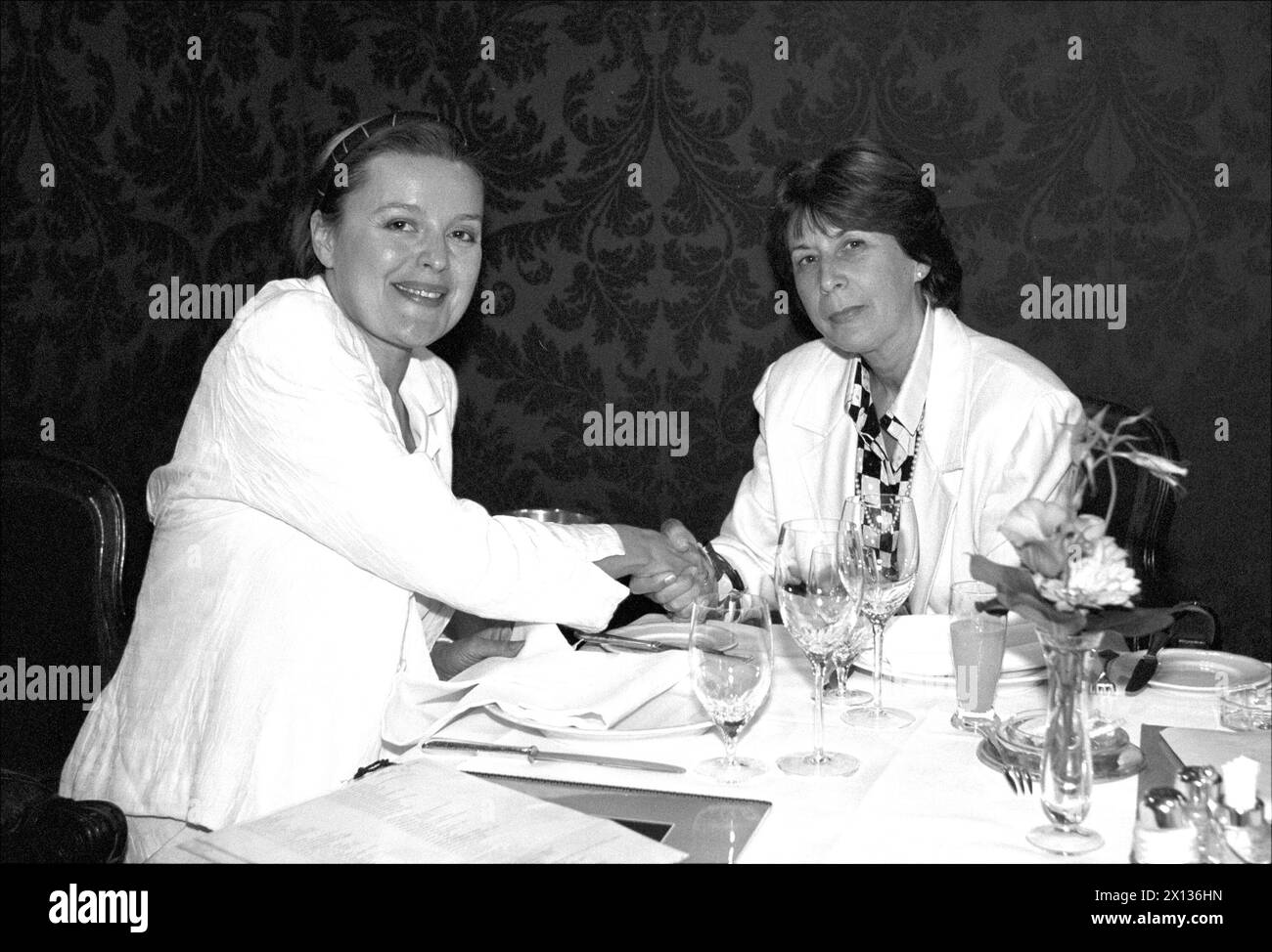 Vienne le 19 juillet 1990 : Magda Vasaryova (g.), ambassadrice de la CSSR en Autriche, a rencontré la ministre autrichienne de l'environnement, Marilies Flemming, pour parler de la centrale nucléaire de Bohunice. - 19900719 PD0006 - Rechteinfo : droits gérés (RM) Banque D'Images