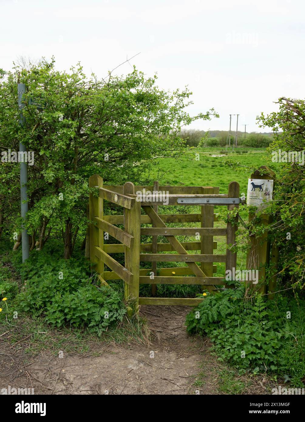 Porte de stile traditionnelle à travers des terres agricoles sur un sentier public. Banque D'Images