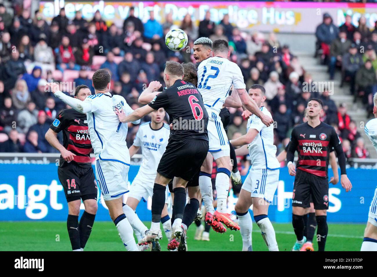 14 avril 2024, Herning, Danemark. Superligakampen mellem FC Midtjylland og FC København på MCH Arena i Herning søndag den 14. avril 2024. Crédit : Ritzau/Alamy Live News Banque D'Images