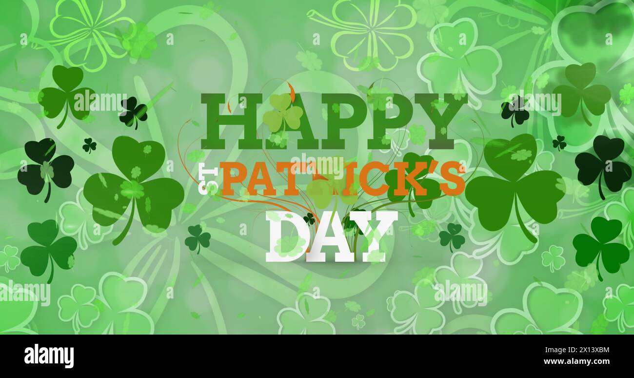 Image du texte du jour de St patrick et de shamrock sur fond vert Banque D'Images