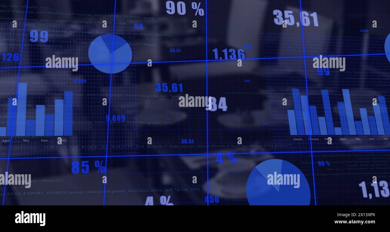 Image du traitement des données statistiques par rapport à un bureau vide Banque D'Images