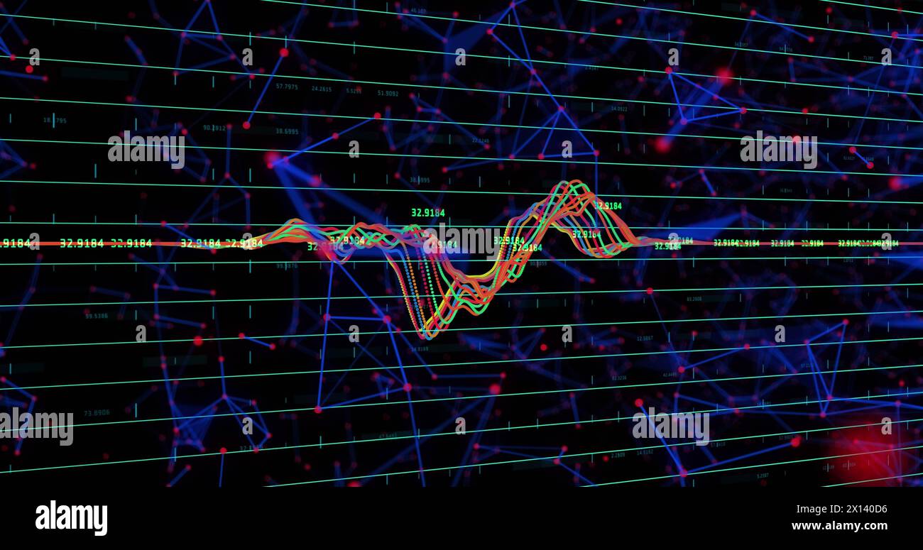 Image du traitement des données sur les réseaux de connexions sur fond noir Banque D'Images