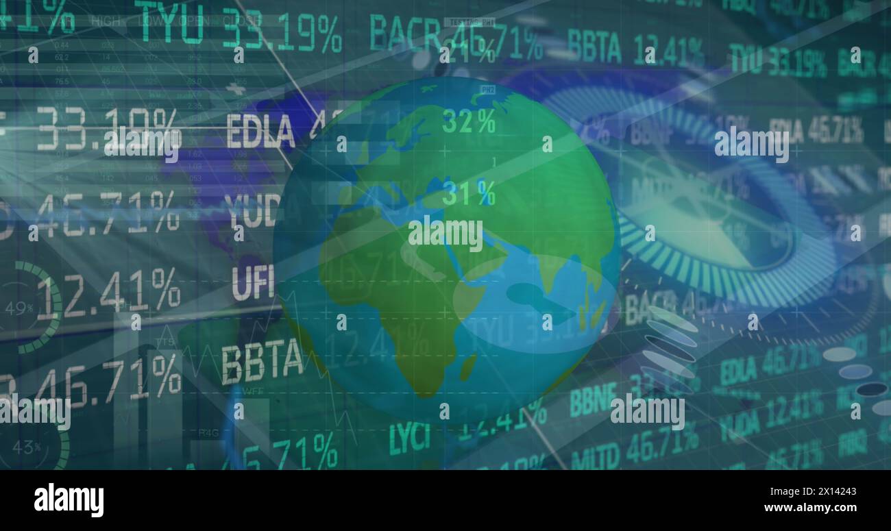 Image de données financières sur le globe en rotation Banque D'Images