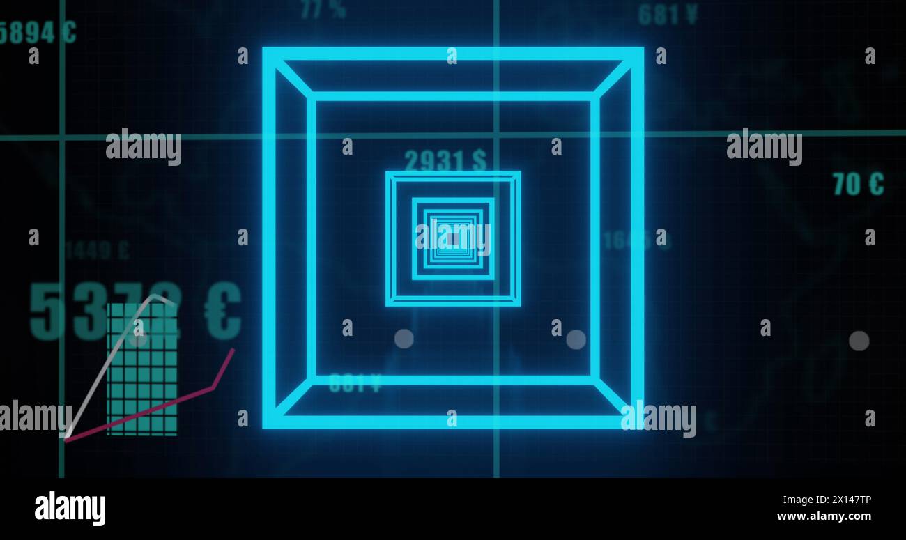 Image d'un tunnel bleu néon dans un modèle continu sur le traitement des données statistiques Banque D'Images