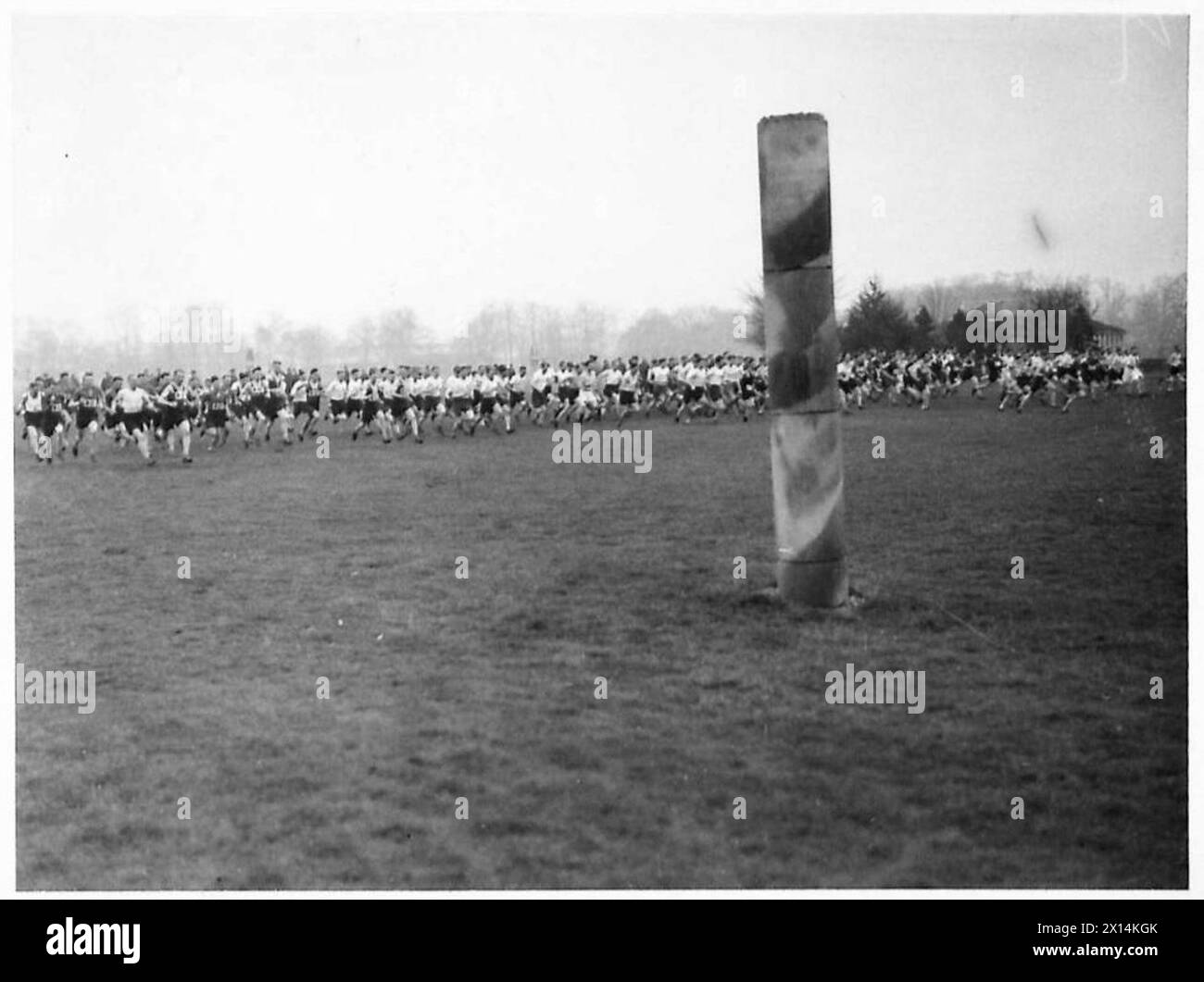 Les concurrents commencent la course de championnat de cross-country à la ligne de départ. Banque D'Images