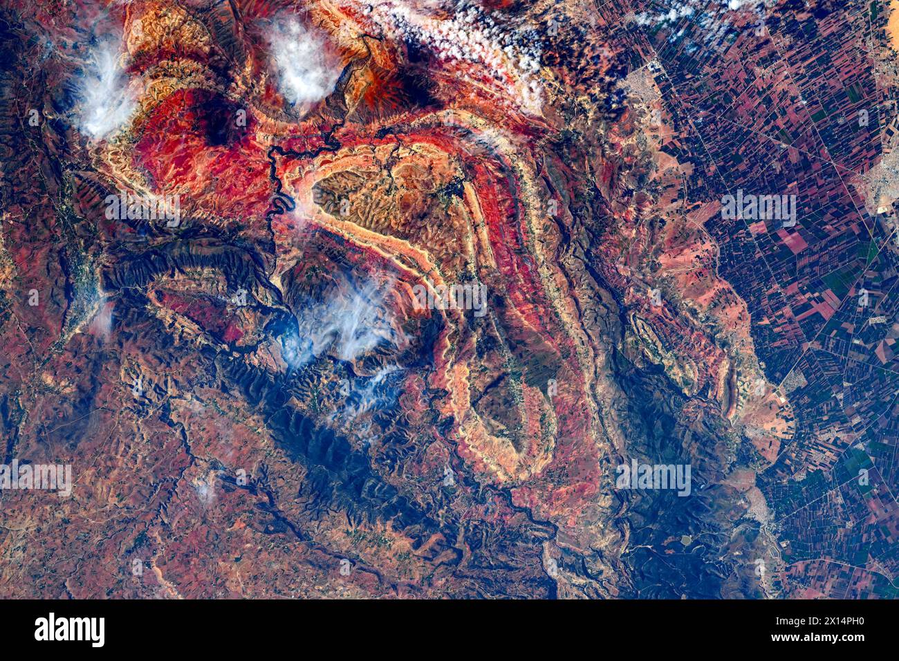 Caractéristiques du terrain au Maroc. Amélioration numérique d'une image par la NASA Banque D'Images