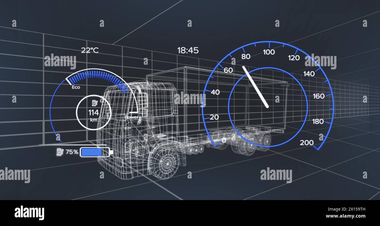 Image de compteur de vitesse sur le projet de camion électrique sur fond de marine Banque D'Images
