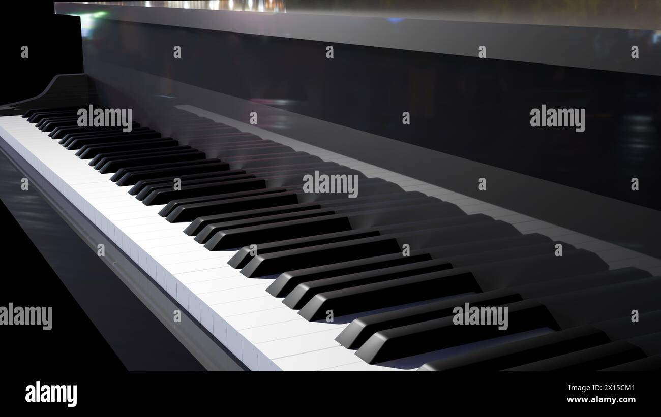 rendu 3d de vue rapprochée du clavier depuis le piano à queue Banque D'Images