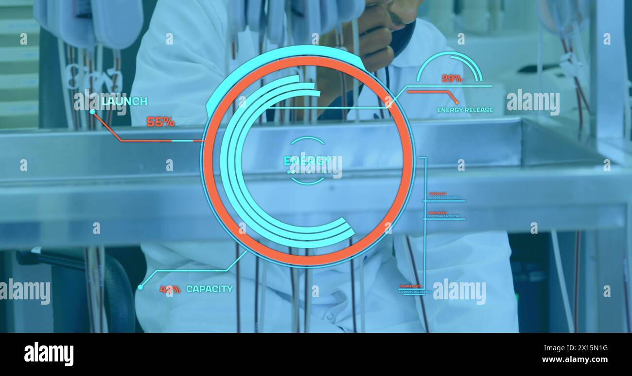 Image de l'oscilloscope numérique au-dessus d'un scientifique en laboratoire Banque D'Images