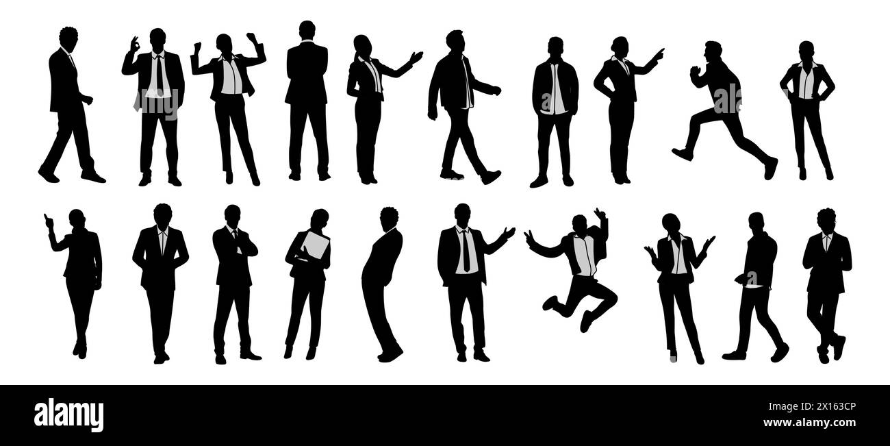 Ensemble de gens d'affaires divers debout, marchant. Illustration de Vecteur