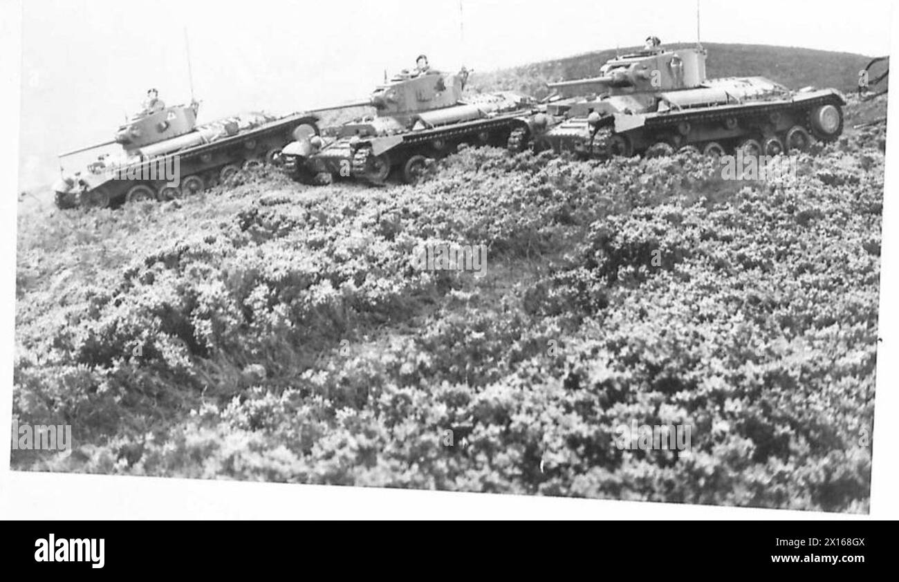 VALENTINES ON A NORTH COUNTRY MOOR - trois Valentines sur le point de descendre une pente revêtue de bruyère dans la vallée en dessous de l'armée britannique Banque D'Images