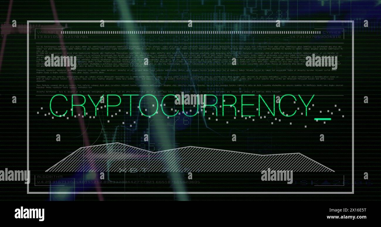 Image de texte de crypto-monnaie, de statistiques et de traitement des données Banque D'Images