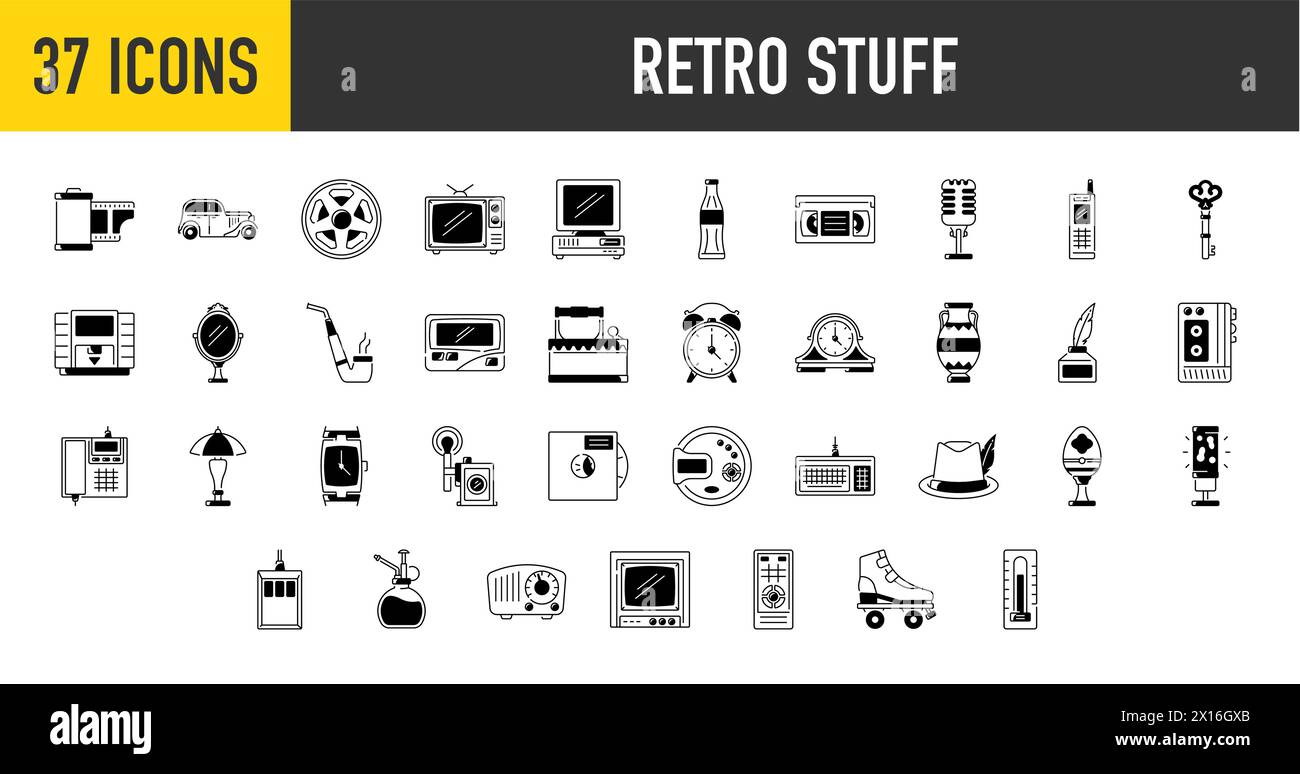 Ensemble d'icônes rétro Stuff Set illustration vectorielle Illustration de Vecteur