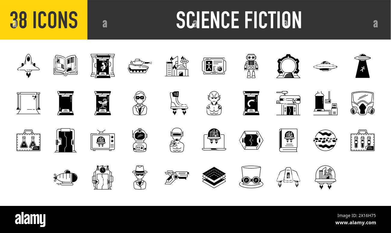 Ensemble d'icônes fines de science-fiction. Illustration de l'icône vectorielle Illustration de Vecteur