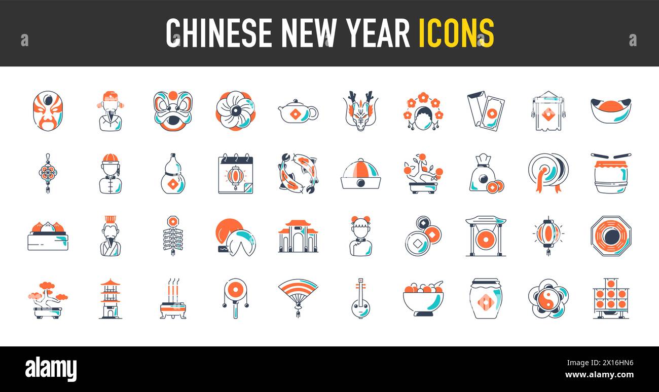 Icônes de l'année lunaire. Icône du nouvel an chinois. Illustration vectorielle Illustration de Vecteur