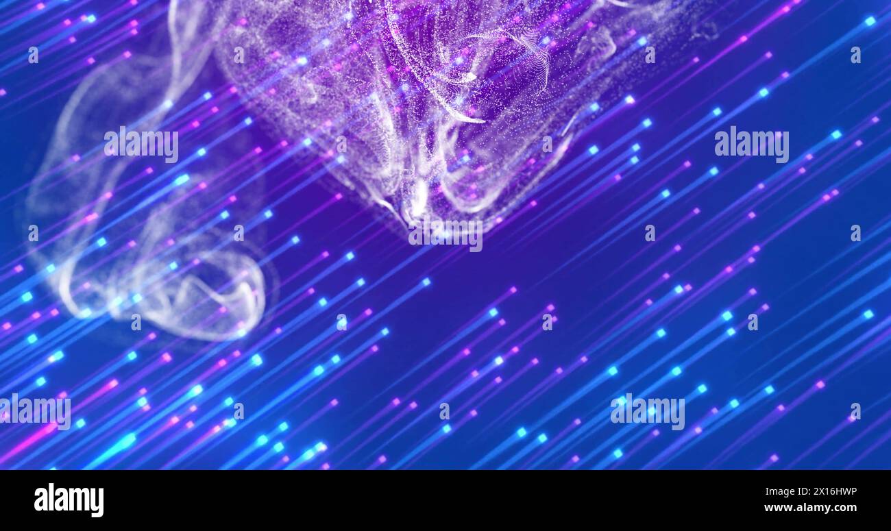 Image d'un motif d'onde dynamique et de lignes volant sur fond bleu Banque D'Images